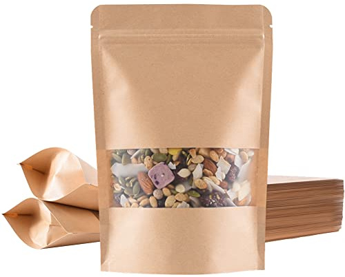 Miorkly 50 Sacchetti Di Carta Con Finestra, Con Finestra Trasparente, Sacchetti Di Carta Piccoli (20 X 30 X 5.5 Cm), Per Confezionare Alimenti, Tè, Pasta, Snack, Ecc