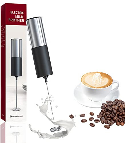 BASANIE Milchaufschäumer für Kaffee, Latte, Schneebesen, Getränkemixer, Mini-Aufschäumer für Cappuccino, Frappe, Matcha, heiße Schokolade Batteriebetriebener Edelstahl-Handaufschäumer.