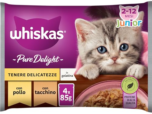 Whiskas Pure Delight Tenere Delicatezze Junior, Cibo Umido per Gatto, 13 Confezioni ognuna da 4 Bustine da 85g (52 Bustine in Totale)