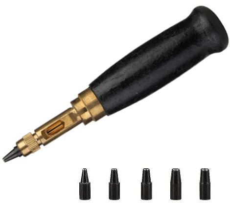 Adjustable Japanese Screw Hole Punch,Precision Durable Hole Punch Tool Screw Hole Puncher with Wood Handle,6 Tips Sizes:1.5mm,2mm,2.5mm,3mm,3.5mm,4mm for Sewing Leather Paper Bookbinding Tool (black)