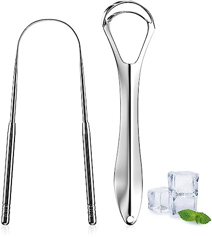 Fousenuk 2 stück Zungenreiniger, Zungenschaber aus 304 Edelstahl Tongue Scraper Set Gegen Mundgeruch, Zungenbürste für Einen Frischen Atem Tongue Cleaner mit Griff für Erwachsene und Kinder