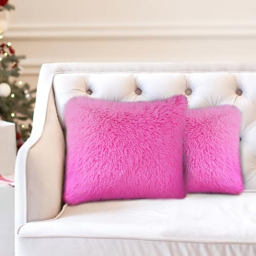 Bustlwor 2 pcs CojíN de Piel de Estilo, Fundas de Cojín,Fundas de Almohada de Piel Mullidas y Suaves, para Salon Silla Cama Oficina Dormitorio Habitacion Sofá Home (Rosa,45 x 45 cm)