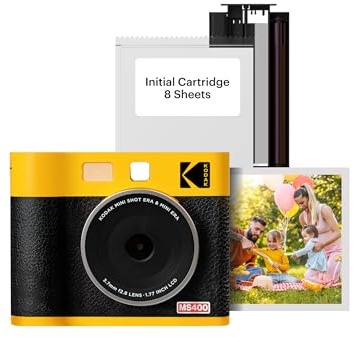 Kodak Cam Shot Mini 1 - Gul kompakt kamera för att fånga dina minnen | Gul, 4 x 4 tum fyrkantig storlek, 8 foton patron ingår, vatten- och fingerspår, bluetooth