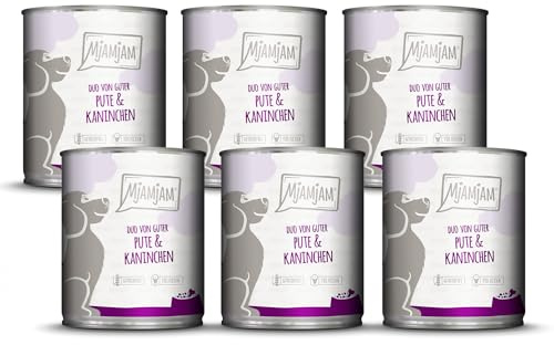 MjAMjAM - Cibo umido premium per cani - DUO di tacchino e coniglio, confezione da 6 (6 x 800 g), senza cereali con carne extra