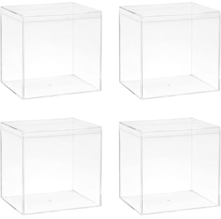 Keboyoe 4 Piezas Caja de Acrílico con Tapa,8,5 x 8,5 x 8,5 cm,Cuadrada Pequeñas Cajas Acrílicas Caja de Almacenamiento Transparente para Almacenamiento Caramelos Joyas Figuras Regalos