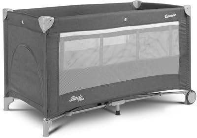 CARETERO Basic Plus Baby Reisebett mit Matratze 120x60 cm - Faltbares Reisebett für Babys bis 15 kg - Ab Geburt bis 4 Jahre - Inkl. Transporttasche - Graphit