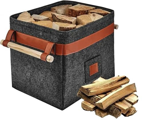 Borsa in Feltro per Legna da Ardere, 5mm Cestino Cesto in Feltro Telaio in Metallo Integrato per Una Maggiore Stabilità, Cesta per Legna Portalegna da Interno, per la Spesa, Giornale o Legna da Ardere
