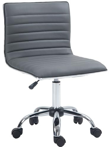 HOMCOM Homeoffice Stuhl Schreibtischstuhl aus Kunstleder Höhenverstellbar Drehstuhl bis 120 kg belastbar, Schminkstuhl für Arbeitszimmer, Schlafzimmer, Dunkelgrau