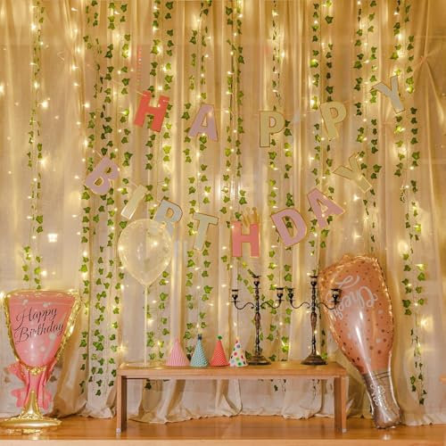 Lichtervorhang Innen 2x2m, Efeugirlande mit 200 LEDs Efeu Künstlich Lichterkette Vorhang Wasserdicht 8 Modi, USB Fake Efeu Lichterketten für Hochzeit Fenster Wand Party Weihnachten Schlafzimmer Deko