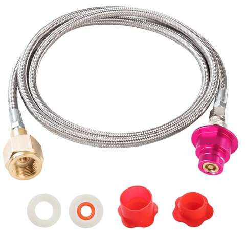 GURUDAR Pink Quick Connect CO2 Adapter 60in Hose Kit, CGA320 CO2 Cylinder Tank Direct to Sparkling Water Soda Maker for Terra DUO Art Gaia Aqua Fizz