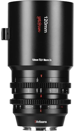 7 hantverkare 120 mm T2.9 MACRO 2X Cine lins, manuell fast fokus cine lins kompatibel med Sony E Mount FX A1 A9 A7M A7R A7S A7C ZVE Series FX3, A9II, A7M2, A7S2