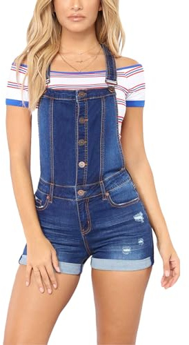 Sukany Women's Casual Distressed Denim Jeans Shorts Overalls Adjustable Straps Button Baggy Bib Dungarees Shortalls Rompers Pant