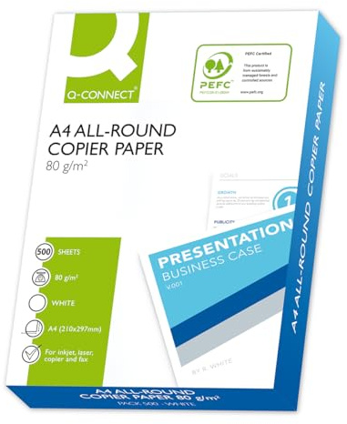 Q-CONNECT KF17215 Kopieringspapper Skrivarpapper / DIN A4, 80 g/m² / 1 x 500 ark / Kvalitetsklass - C / Universalpapper / för hemmakontor och hemmakontor / Multifunktionspapper