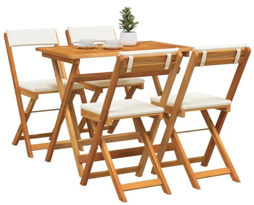 vidaXL Conjunto Bistro 5 pcs Aceite Natural Madera de Acacia Sólida, Muebles de bistró Modernos, Set Exterior a Prueba de Clima, Mesa compacta y Asientos para tu jardín, terraza