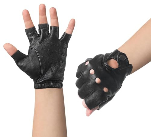 Luwint Kids Leather Fingerless Gloves for Cycling Cosplay Costume Dancing, Black, Boys & Girls 9-12 Years