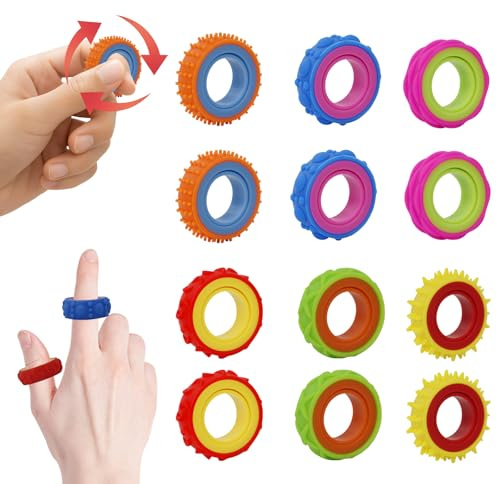 Bague Fidget Sensorielle pour Enfants et Adultes - Anneau Anti-Stress pour Apaiser l'Anxiété et Soutenir la TDAH. Jouet Sensoriel d'Aide à l'Autisme, Idéal pour École et Bureau. Lot de 12 Pièces