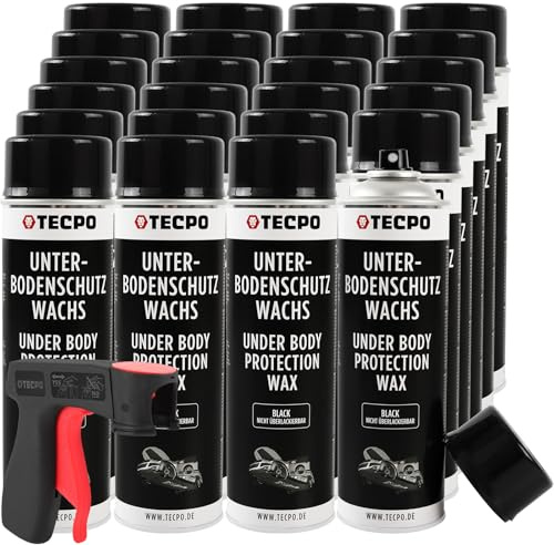 TECPO Cera di protezione per sottoscocca spray, 24 x 500 ml con manico, protezione per carrozzeria, protezione da sassi, cera protettiva antiruggine