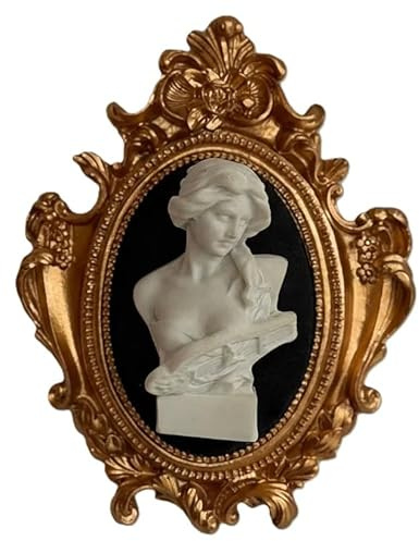 Generico Quadro Decorativo 3D con Busto Classico, Scultura in Gesso e Legno, Bianco, Stile Moderno, 20x20x37 cm, Cornice Nera, Fatto a Mano (Busto Donna)