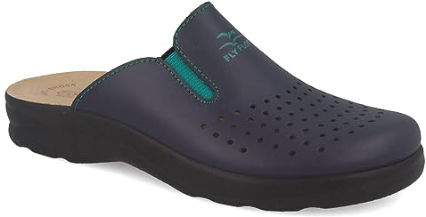 Fly Flot | Man Professional, Zoccoli Sanitari Uomo con Elastico Regolabile, Ciabatta con Tomaia in Pelle Forata, Sottopiede imbottito in Pelle Antishock, Blu, 47