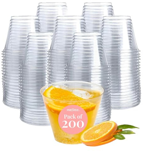 Small Clear Plastic Cups - 5 oz. 200 Pack - Hard Disposable Cup - Wine and Plastic Cocktail Glasses - Drinking and Party Punch Cups and Bulk Wedding Tumblers
