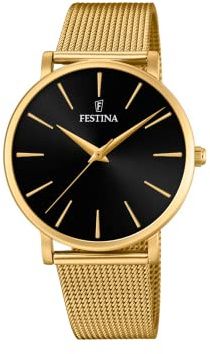 Festina Damen Uhr Analog Edelstahl 316L Gold - Quarzwerk - Damenuhr - Mineralglas hochresistent F20476/2 - Boyfriend Collection