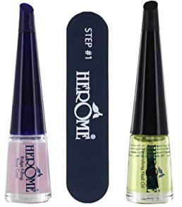 Herome 3-en-1 Nail Essentials Set (Jaune) - Travel Set - Soin Réparateur pour les Ongles Secs et Striés - Kit Avec Huile Nourissante pour Ongles, Lime à Ongles et Base Coat