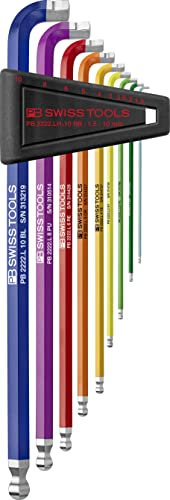PB Swiss Tools Innensechskant Satz 90-100° PB 2222.LH-10 RB - 100% Swiss Made - 9-teiliges Winkelschraubendreher Set 1,5-10 mm mit kurzem Stiftteil für beengte Schraubarbeiten