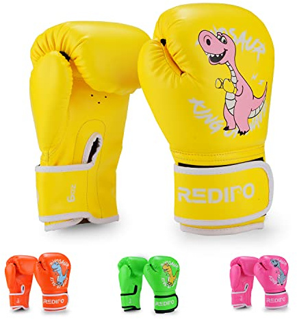 Redipo Guantes de boxeo para niños y niñas, guantes de entrenamiento de boxeo para niños de 3 a 15, 4 y 6 onzas, guantes tailandeses de kickboxing, guantes de entrenamiento de artes marciales mixtas