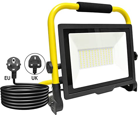 SKYWORLD Faretto LED da Cantiere 75W 7500LM, Super luminoso Faro LED Portatile, IP66 Impermeabile Lavoro da Campeggio Lamp con Staffa Pieghevole per Giardino Cantiere Lavori Esterno, Interno
