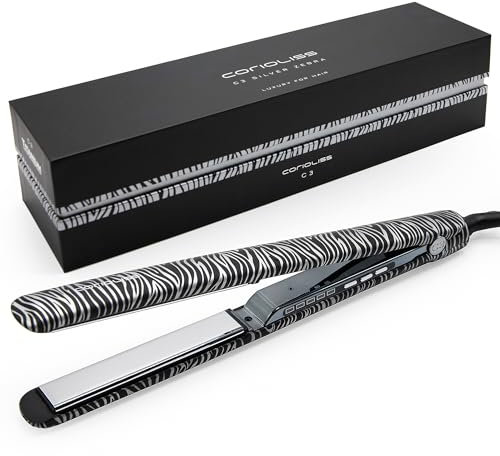 Corioliss C3 Hair Straightener for Women | Professional Extra Long Titanium Plates | Ionic Flat Iron | Temperature Control 135°C-235°C | 20-Second Heat-Up | Travel Case | UK Plug | Zebra Silver