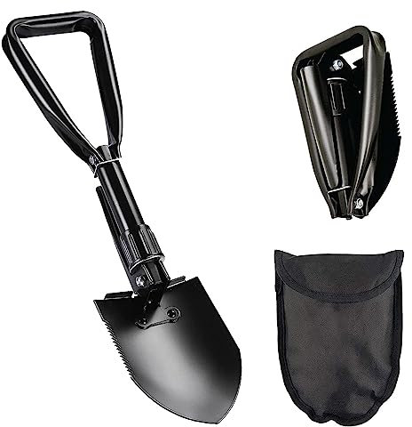Pala Plegable, Negra Pala de Camping Multifuncional, Pala Plegable Desmontable con Bolsa de Transporte