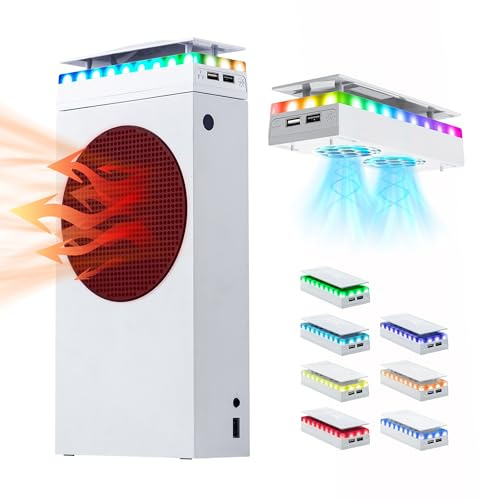 Mcbazel Xbox Series S Ventola di Raffreddamento con 7 Effetti di Illuminazione RGB, Support 3 Velocità/Trasferimento USB/Porta di Ricarica/Doppio Raffreddamento Antipolvere per Xbox Series S - Bianco