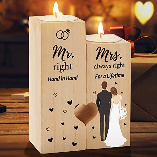 Welsky Wedding Gifts for Couple, to My Love Wooden Candle Holders, Wedding Gifts for Bride and Groom, Mr and Mrs Gift for Christmas Birthday Valentines Day, Gift for Husband Wife