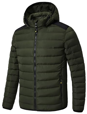 TONY BACKER Giubbotto Invernale Uomo Antivento con Cappuccio Rimovibile Regolabile e Tasche Interne ed Esterne Caldo Morbido Resistente L1202 (IT, Testo, XL, Regular, Regular, Verde)