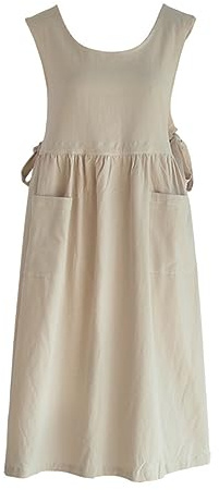 CHAILIQIANGG Damenschürze, große Größe, Schürze aus Baumwolle, Leinen, gewaschen, mit 2 Taschen, einfarbig, japanische Kochschürze, Damenweste, Arbeitsschürze, verstellbare Arbeitsschürze, weiß, 130
