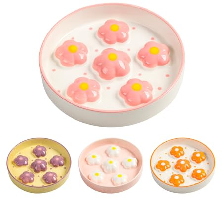 Gamelle en céramique pour Chat – 170 g – Plat de Nourriture Puzzle pour Une Alimentation Saine – Peu Profond et Large – Passe au Lave-Vaisselle – 16 x 3 cm – Fleur Rose pâle