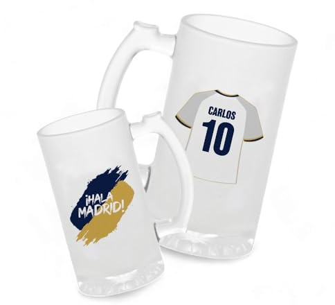 Jarra Cerveza Personalizada Fútbol Madrid | Regalo Original para Aficionados del Fútbol | Regalo Camisetas Equipos Futbol | Diseño Único y Duradero (Madrid)