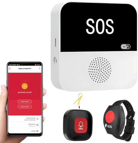 Pulsante di Emergenza per Anziani, Wireless Sistema di Chiamata di Emergenza, Bracciale di Emergenza per Anziani, Pulsante di Chiamata WiFi Caregiver Pager, Per Pazienti Anziani, Disabili, Bambini