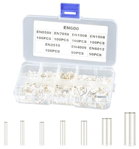 Lot de 600 Embout de Cablage, Embout Fil Electrique Souple, Connecteurs à Sertir, 0,5–6 mm² Non Isolés, Embouts de Câble, 7 Tailles Avec Boîte Portable