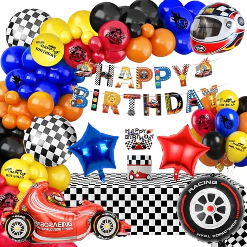 Fantspati Decorazioni Compleanno Bambino Auto da Corsa, Palloncini Blu Rosso Set, Feste di Compleanno Ragazzi per 4 7 8 9 10 12 13 16 18 Anni