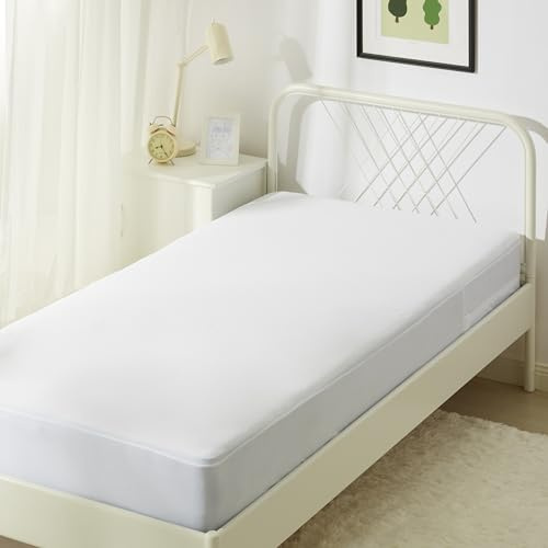 Amazon Basics Matratzenüberzug Anti-Milben Wasserdicht & Bettwanzensicher, Encasing mit Reißverschluss, bis 30 cm Tiefe, 90 x 200 cm, Weiß