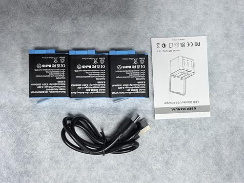 3er-Pack 2580mAh Ersatzakkus für Gopro Hero 12/Hero 11/Hero 10/Hero 9 mit 3-Kanal Typ-C Akku-Ladestation