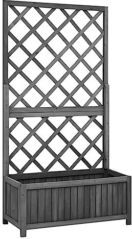 Myheimly Tannenholz Massiv Garten Spalier mit Blumenkasten Gartenspalier Rankgitter Rankhilfe Pflanzkasten Blumenkübel Schwarz,70 x 30 x 135 cm