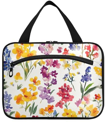 Yoogain blommor hyacinter begonia hyacint hängande kosmetisk väska för kvinnor med krok, designer multifunktionell sminkväska för vuxna kryssningar bolso de mano para hombre L, Blommiga hyacinter