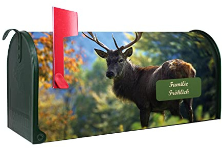 banjado® Amerikanischer Briefkasten - US Mailbox/Letterbox mit Motiv Hirsch 51x22x17cm - Postkasten Stahl aus Amerika – Briefkasten amerikanisch grün pulverbeschichtet