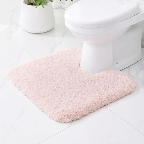 Ruggnovea Toilet Rugs U-Shaped Mat 24x22, Contour Bathroom Mat - Ultra Soft & Absorbent Microfiber, Quick-Dry, Machine Washable with High Density Foam Latex Non Slip Backing, Pink
