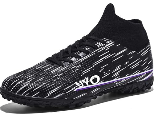 NISOCY Men’s Soccer Shoes Football Cleats High-Top Outdoor/Indoor Athletic Rubber Non-Slip Spikes Turf Sports Athletic Futsal Sneaker Black EU 44
