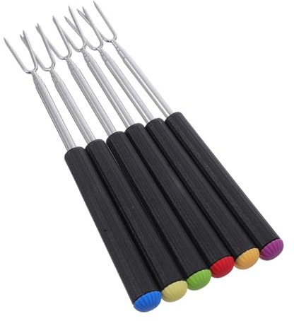 FUNNETOYU 6 pezzi Forchette per Fonduta in Acciaio Telescopiche Resistenti e Leggere per Cioccolato Formaggio Marshmallow Barbecue e Picnic Facili da Trasportare