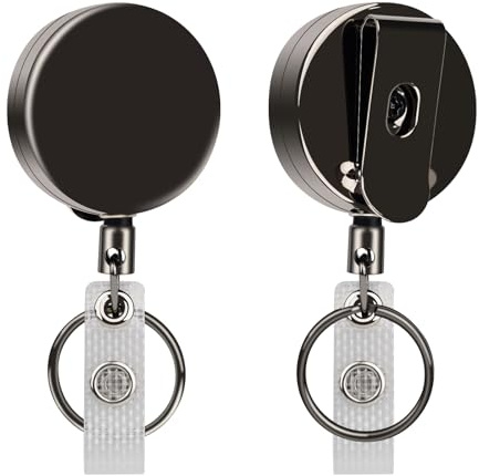 MYHOGOOD 2 Pack Retractable Keychain, Heavy Duty Metal Badge Reel, Badge Holder ID Lanyard Reel with Steel Retractable Cord, Belt Clip and Key Ring, for Name Card Key Chain