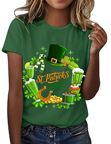 T-shirt de la Saint-Patrick pour femme avec chapeau de trèfle sur le thème irlandais amusant - T-shirt graphique - Trèfle porte-bonheur - T-shirt basique pour la Saint-Paddy - Vêtements de vacances